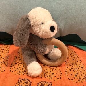 Jellycat puppy wooden teething ring and lovey